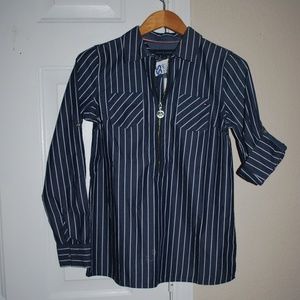 TOMMY HILFIGER Womens Navy Blue Stripe Cotton Zip-